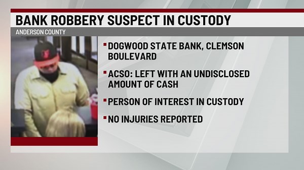 1 in custody after bank robbery in Anderson Co.