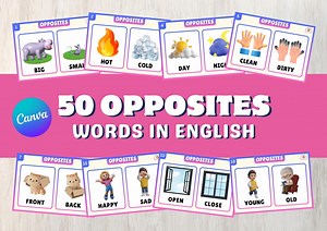 Opposite Words Flashcards: English Learning Cards for Kids (PDF Download) - Etsy