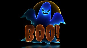 Download Neon glow effect looping grave and ghost Halloween black background for free