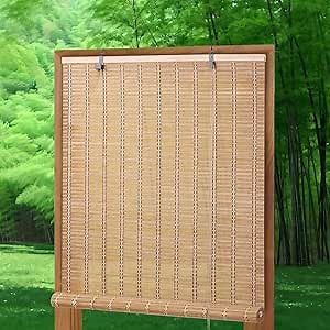 Bamboo Blinds for Interior Windows, 24"W X 48"H Bamboo Roller Shades Indoor | Roll Up Shades Light Filtering for Outdoor Patio, Decks, Porch, Backyards Natural Bamboo Material, Easy to install