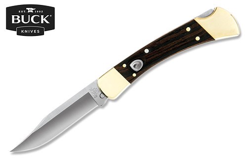 Buck Knives 0110BRSA 110 Auto AUTOMATIC - 3.75" Plain Edge Clip Point 420HC Blade - Ebony Handle w/Brass Bolsters