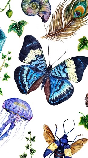 Nussay 🦋 Art Insects & Nature | Strolling back to when I painted the Aquarius chart, the very first piece that started it all. I still remember the excitement of beginning... | Instagram