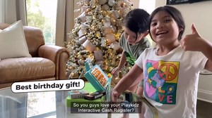 Playkidz Interactive Toy Cash Register for Kids - Sounds & Early Learning Play Includes Play Money Handheld Real Scanner Working Scale & Calculator, Live Microphone Food Boxes Plastic Fruit & Basket