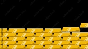 Gold bars tumbling down in a seamless animation with a transparent background.