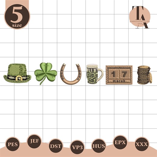 St Patrick's Day Symbols Embroidery File, Lucky Shamrock Horseshoe Leprechaun Hat Embroidery Design, Irish March 17th Celebration Pattern - Etsy UK