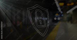 Faint light beams starting shield outline forming with lock emerging, reinforcing transit security