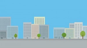 Modern city background. Animated urban backdrop with flat design.