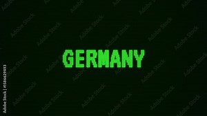 Retro computer screen displays green GERMANY text with cursor blinking in a vintage programming environment during 1980s session