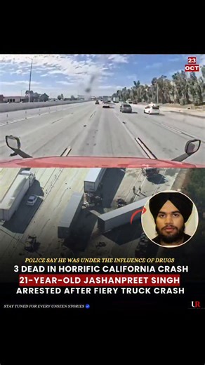 UnseenPolitics24Hr on Instagram: "A horrific tragedy unfolded in Southern California when a semi-truck speeding down the I-10 Freeway in Ontario turned into a fireball, killing at least three innocent people and leaving several others injured. The driver has been identified as 21-year-old Jashanpreet Singh, who, according to police reports, was under the influence of drugs and never even hit the brakes before impact. Authorities say the crash caused multiple explosions, engulfing nearby vehicles