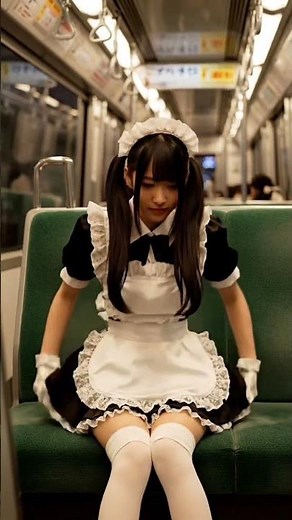 Japanese Subway Maid Outfit: Triangular Sitting Mini Skirt Girl | Cute Cosplay Moment