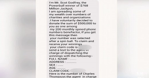 SCAM ALERT: No, you were not randomly selected by a lottery winner to receive money