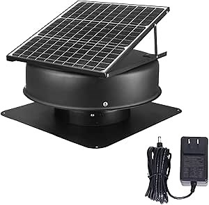 Solar Attic Fan, 40 W, 1600 CFM Large Air Flow Solar Roof Vent Fan, Low Noise and Weatherproof with 110V Smart Adapter, Ideal for Home, Greenhouse, Garage, Shop, RV, Workshop etc.