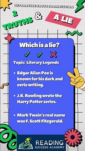 2 Truths and a lie-Literary Legends #2truths1lie #readingsuccessacademy