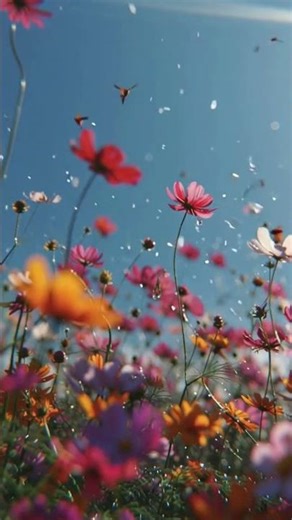 Blooming Flowers in Spring Meadow 🌸 | Birds Flying in Blue Sky | Relaxing Nature Cinematic #nature
