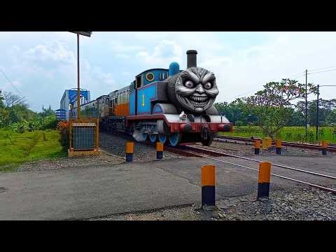 Kereta api panjang berubah jadi kereta Thomas, CC203, scary thomas, CC206,CC201,lokomotif KA SANCAKA