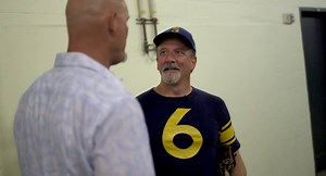 Can't beat catch with a Mariners legend. In partnership with Alaska Air, we had longtime Mariners Season Ticket Holder Kevin Shannon warm up Jay Buhner for his first pitch. | Seattle Mariners