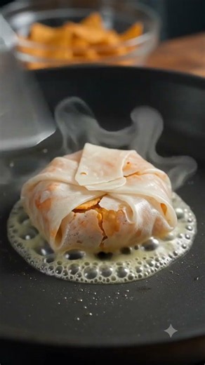 Crispy fried nacho wrap with cheese and a runny egg yolk #FoodASMR