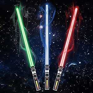 3 Packs 3 Colors Light Sabers with FX Sound (Motion Sensors) for Kids, Expandable Handle Light up Sword for Halloween Xmas Boys Children's Day Dress Up Parties Costum Galaxy War Fighters and Warriors