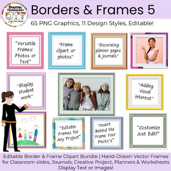Vector Frame & Border Clipart 5, Editable PowerPoint, Classroom Frame Border set