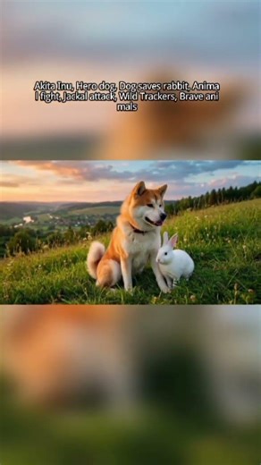 Brave Akita Inu Saves Rabbit from Jackal Attack!🐕‍🦺🐇 #WildTrackers#AkitaInu #HeroDog #Action #Nature