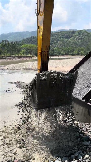 POV: Real Excavator Work in Fast Water