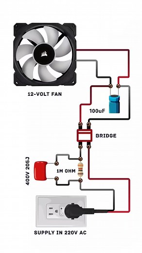 32K views · 196 reactions | 220V To 12V Fan Circuit Simple Capacitor Dropper #220v #ac #12v #dc #fan #circuit | Electric 2.0 | Facebook
