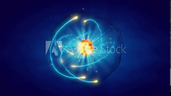 Single atom and its electron cloud. Quantum mechanics and atomic structure 3d animation render concept.