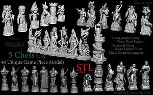 STL 5 Chess Sets 44 Unique Game Piece Models Complect for 3D Printing - Etsy