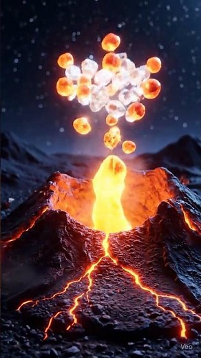 "🔥 Watch a mini-volcano erupt in slow motion—lava bursts into sparkling crystals! 🌋💥#ai#viral #facts