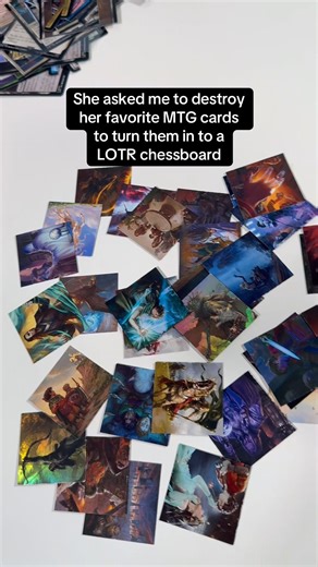 I destroyed her cards to turn them in to a LotR chessboard #chess #resinart #lotr #mtg #tcg