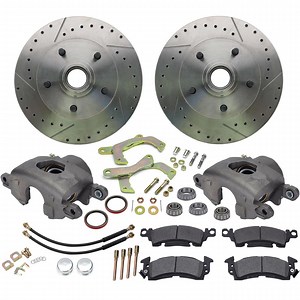 1955-57 Chevy Car Front Disc Brake Kit, Drilled/Slotted