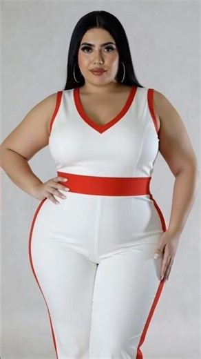 Stunning jumpsuit white and red Moda plus size #plussize #plussizefashion