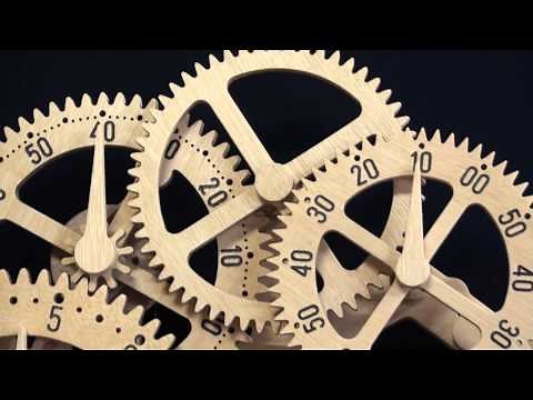 Wooden gear clock Genesis design by Clayton Boyer