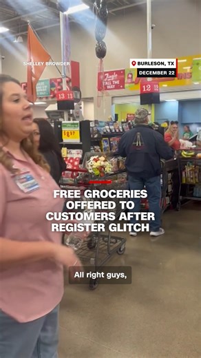 CNN on Instagram: "Video taken at an H-E-B grocery store in Burleson, Texas, shows a store employee offering free groceries to customers after she said there were technical problems with the registers."