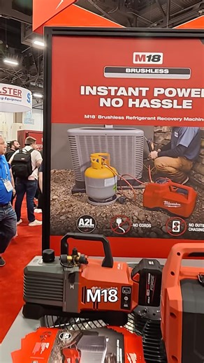 New Milwaukee M18 cordless refrigerant recovery machine.‪@MilwaukeeTool‬ #ProServicePlumbing #AHR2026