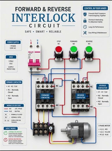 ⚡ Forward & Reverse Interlock Circuit Wiring Diagram | Electrical Control System ⚡