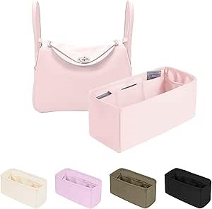 Organizer Insert for Hermes Bags, Luxury Bags Storage with Silk, Lightweight Inner Bag Compatible with Lindy 26 Bags, Multiple Pockets Large Capacity(Pink, Lindy26)