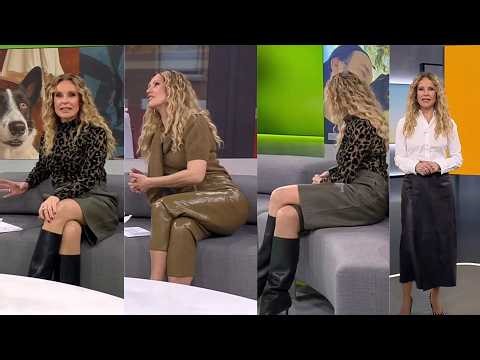 Katja Burkard Fashion Leopard Top Leather Skirt & Boots on German Tv