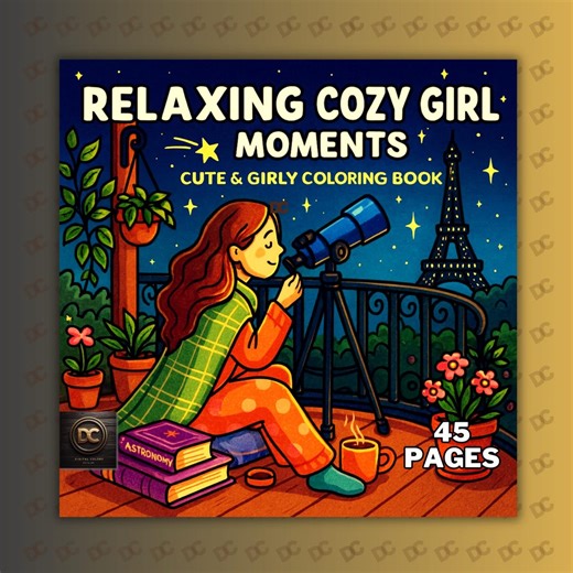 Relaxing Cozy Girl Moments Coloring Book - 45 Cute & Girly Bold and Easy Coloring Pages - Digital PDF for Procreate - Coco Wyo Style Adults - Etsy