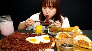 350K views · 4.4K reactions | ASMR [COOKING & EATING] SPRING ONION KIMCHI AND BLACK BEEN NOODLES, DUMPLINGS. MUKBANG #ASMR #KoreanKimchi #BlackBeanNoodles | Eating SOUND | Facebook