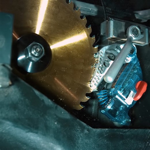 Curious how SawStop’s patented skin-sensing table saw safety system works? This video replicates what would happen on a SawStop table saw should your finger (played here by a hot dog) come into contact with the spinning blade. In use, the blade carries a small electrical signal, and when any conductive material (finger, hot dog, metal, etc.) touches the blade, that change in signal triggers the safety system. An aluminum brake pawl stops the blade as it is also pulled below the table—all in less