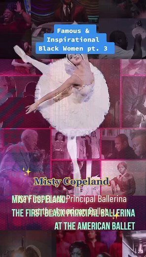Misty Copeland is a renowned American ballet dancer who made history in 2015 when she became the first Black woman to be promoted to the rank of principal dancer at the American Ballet Theatre (ABT). Copeland began her dance training at a young age in a community center in San Pedro, California, and later trained at the San Francisco Ballet School and the American Ballet Theatre's Summer Intensive. She joined the ABT as a member of the corps de ballet in 2001 and quickly rose through the ranks, 