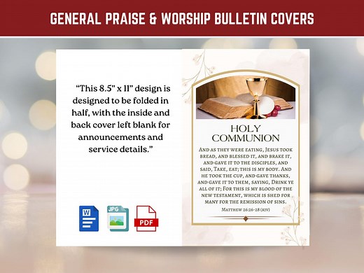 Holy Communion Church Bulletin Cover Art, Verse Matthew 26:26-28 Jesus Took Bread & Gave It to Disciples, 11x8.5 Bi-folded Digital Download - Etsy