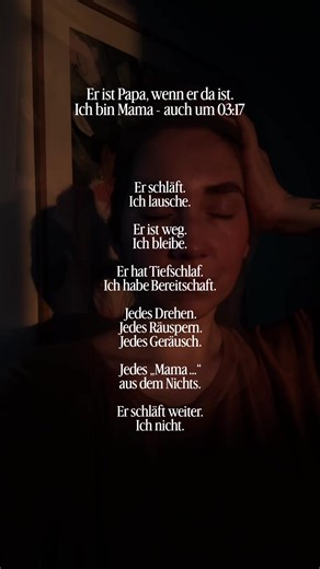 Er wacht morgens auf und sagt: „Ich bin müde.“ Ich bin nicht müde. Ich bin leer. Nicht, weil ich nachts nicht schlafe. Sondern weil mein System in Dauerbereitschaft ist. 3:17 nachts. Ein Kind wird unruhig. Ich bin da. Ich höre alles. Neben mir: ein Mann, der tief schläft. Und die Wahrheit ist: Ich bin nicht nur müde. Mein Nervensystem ist erschöpft. 24/7 Verantwortung. Ohne Pause. Kein Reset. Wenn du das kennst: Du bist nicht allein. Und du musst dich nicht weiter zusammenreißen. Ich zeig dir, w
