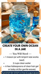 Create Your Own Ocean in a Jar Want to bring the magic of the sea indoors without the upkeep of a real aquarium? This mason jar aquarium is a simple, hands-on project that kids will love. With just a few household items, you can create a sparkling underwater world that’s calming, creative, and fun to watch. | Kira Recipes