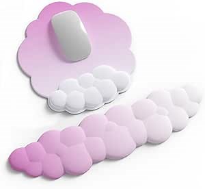 Cloud Mouse Pad Wrist Support Keyboard Wrist Rest Set,Soft Memory Foam Egronomic Non-Slip Computer Palm for Computer Table,Easy Typing & Pain Relief(Gradient Pink)