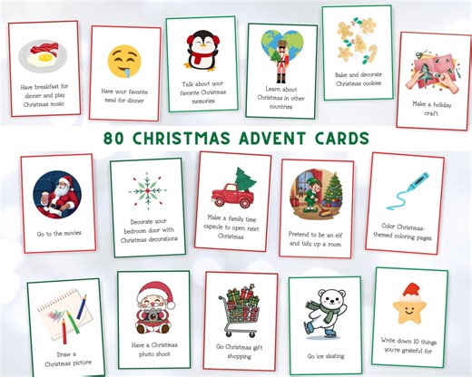 80 Printable Advent Cards, Advent Calendar for Kids & Family, Printable Advent Calendar Activity Fillers, Christmas Countdown Cards - Etsy