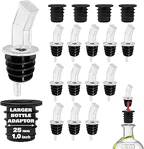 Esatto Pourer with Screen - Premium Quality Liquor Dispenser Pour Spouts with Built-in Filter for Smooth Pouring - Pour Spouts Ideal for Bartenders, Home Bars, and Parties (12 Pack & 4 Cork)