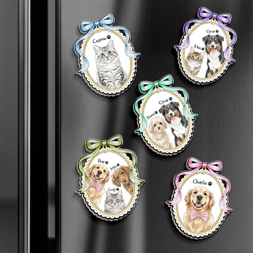 Personalized Pet Photo Acrylic Frigde Magnet: Custom Coquette Bow Magnet With Pet Picture - Etsy