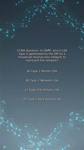 CCNA Quiz: In OSPF, which LSA type is generated by the DR on a broadcast multiaccess network to r...